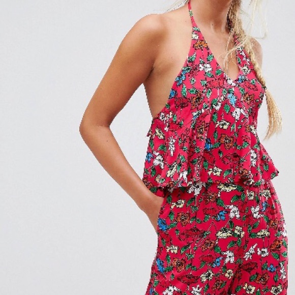 QED London Floral Halter Jumpsuit - Picture 1 of 4
